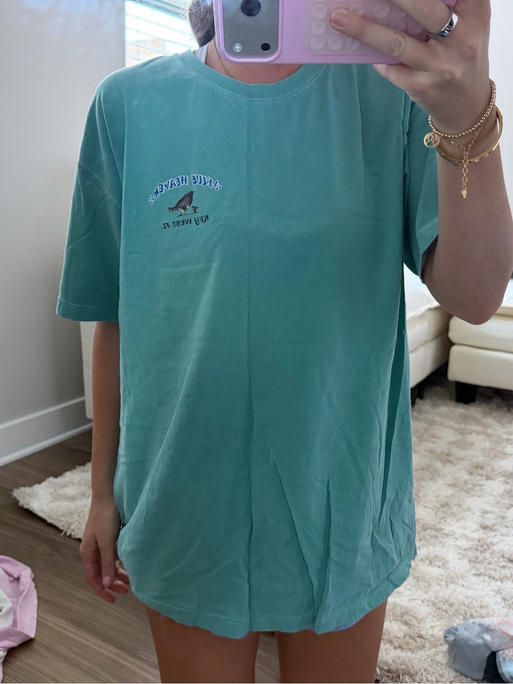 Comfort Colors Aqua Green Short Sleeve Tee with Small Sea Graphic